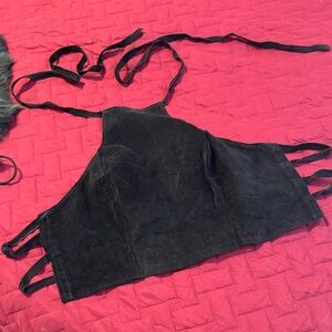 Miles Tonne Leather Black Suede Halter Top—-Corset lace and tie : EUC